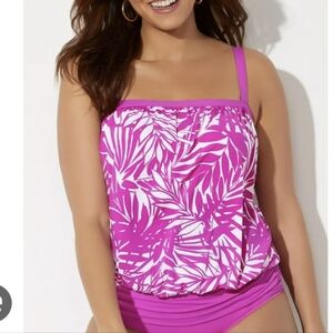 Swimsuits For All Fuchsia Leaf Print Tankini Top